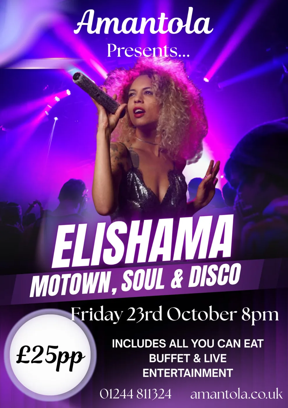 Elishama Motown, Soul & Disco — Friday 23rd October, 8pm, £25 per person including all you can eat buffet