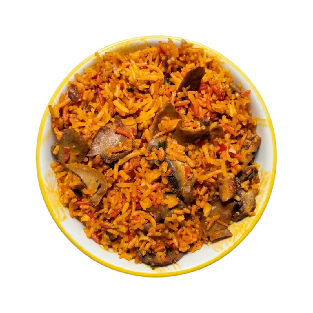 Bowl of spiced rice with mushrooms