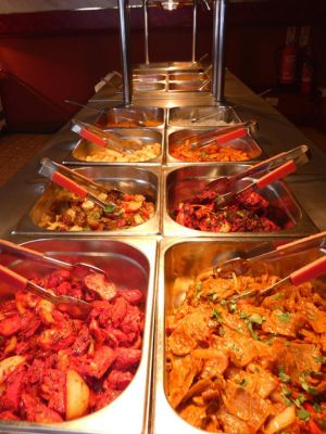 Buffet trays of Indian curries