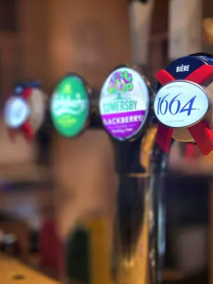 Selection of beer taps at the bar